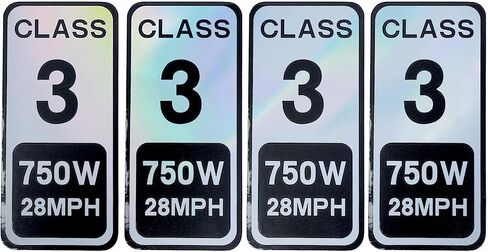 Ebike Class 3 Stickers 750W 28MPH- 4 PCS Colorful Reflective Vinyl Decal (2.5 x 1.2 Inch) - Powersports Decal for Electric Bike Classification in Kuwait