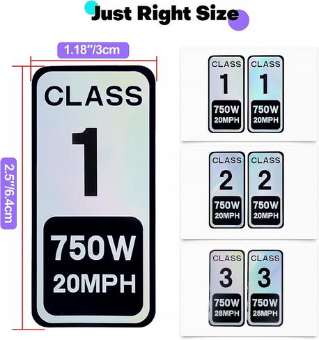 Ebike Class 3 Stickers 750W 28MPH- 4 PCS Colorful Reflective Vinyl Decal (2.5 x 1.2 Inch) - Powersports Decal for Electric Bike Classification in Kuwait