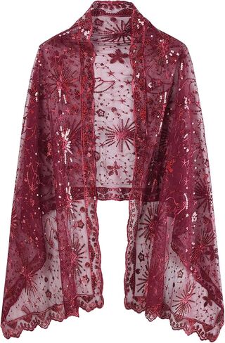 وشاح شال لامع للسيدات من OurLore من العشرينيات من القرن العشرين، وشاح شبكي مزين بالترتر لحفلات الزفاف، ووشاح مهدب للسهرات (B-أبيض) in Kuwait