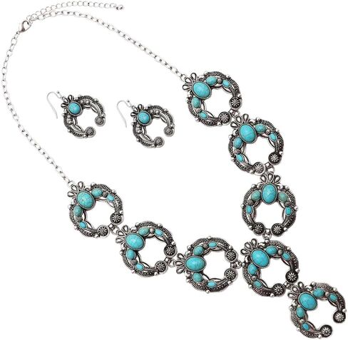 Rosemarie & Jubalee Women's Cowgirl Chic Western Style Colorful Howlite Stone Squash Blossoms Y-Drop Necklace Earrings Set, 24"+3" Extension in Kuwait