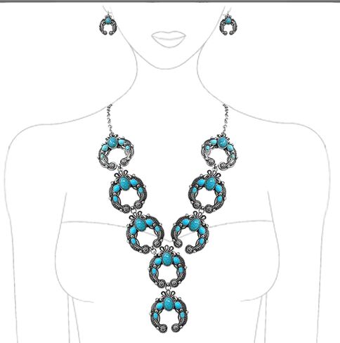 Rosemarie & Jubalee Women's Cowgirl Chic Western Style Colorful Howlite Stone Squash Blossoms Y-Drop Necklace Earrings Set, 24"+3" Extension in Kuwait