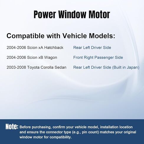 محرك رفع النافذة الخلفي الأيسر للسائق متوافق مع 2003-2008 Toyota Corolla، 04-06 Scion xA xB 2003 2004 2005 2006 2007 2008، 85710-12310 in Saudi Arabia