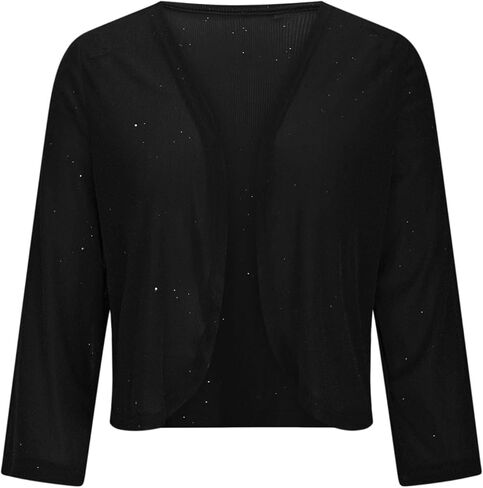 Jackets For Women Sparkly Glitter Open Front Tops Cropped Blazer 3/4 Sleeve Cardigan Lightweight Holiday Jacket in Saudi Arabia
