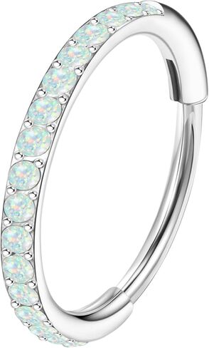 MJust Opal Nose Hoops for Women Men - 316L Surgical Steel Hinged Nose Rings 20G Clicker Septum Nose Ring Lip Helix Cartilage Hoop Earring Daith Rook Conch Body Piercing Jewelry 6MM 7MM 8MM 10MM in Kuwait