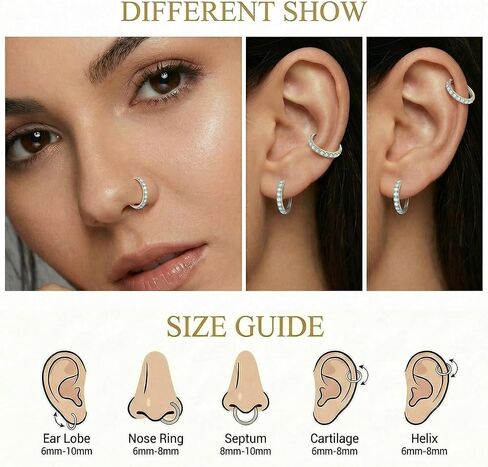 MJust Opal Nose Hoops for Women Men - 316L Surgical Steel Hinged Nose Rings 20G Clicker Septum Nose Ring Lip Helix Cartilage Hoop Earring Daith Rook Conch Body Piercing Jewelry 6MM 7MM 8MM 10MM in Saudi Arabia