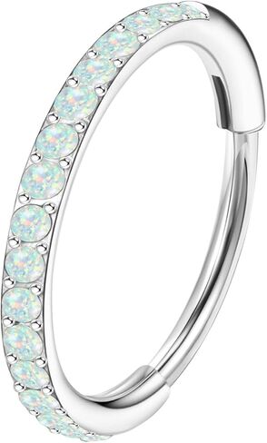 MJust Opal Nose Hoops for Women Men - 316L Surgical Steel Hinged Nose Rings 20G Clicker Septum Nose Ring Lip Helix Cartilage Hoop Earring Daith Rook Conch Body Piercing Jewelry 6MM 7MM 8MM 10MM in Saudi Arabia
