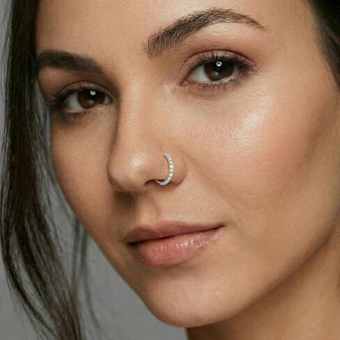 MJust Opal Nose Hoops for Women Men - 316L Surgical Steel Hinged Nose Rings 20G Clicker Septum Nose Ring Lip Helix Cartilage Hoop Earring Daith Rook Conch Body Piercing Jewelry 6MM 7MM 8MM 10MM in Saudi Arabia