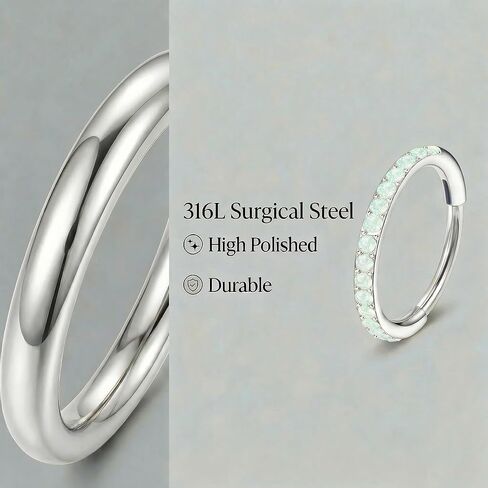 MJust Opal Nose Hoops for Women Men - 316L Surgical Steel Hinged Nose Rings 20G Clicker Septum Nose Ring Lip Helix Cartilage Hoop Earring Daith Rook Conch Body Piercing Jewelry 6MM 7MM 8MM 10MM in Saudi Arabia