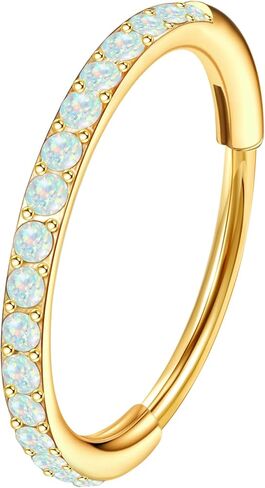MJust Opal Nose Hoops for Women Men - 316L Surgical Steel Hinged Nose Rings 20G Clicker Septum Nose Ring Lip Helix Cartilage Hoop Earring Daith Rook Conch Body Piercing Jewelry 6MM 7MM 8MM 10MM in Saudi Arabia