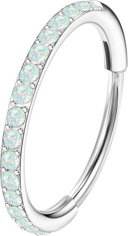 MJust Opal Nose Hoops for Women Men - 316L Surgical Steel Hinged Nose Rings 20G Clicker Septum Nose Ring Lip Helix Cartilage Hoop Earring Daith Rook Conch Body Piercing Jewelry 6MM 7MM 8MM 10MM in Saudi Arabia