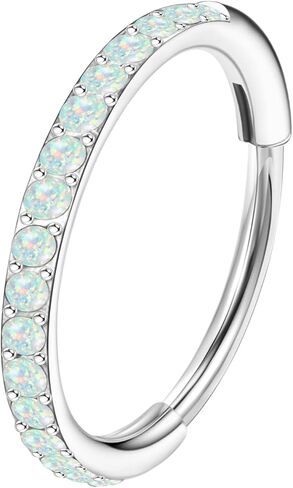 MJust Opal Nose Hoops for Women Men - 316L Surgical Steel Hinged Nose Rings 20G Clicker Septum Nose Ring Lip Helix Cartilage Hoop Earring Daith Rook Conch Body Piercing Jewelry 6MM 7MM 8MM 10MM in Saudi Arabia