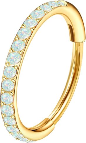 MJust Opal Nose Hoops for Women Men - 316L Surgical Steel Hinged Nose Rings 20G Clicker Septum Nose Ring Lip Helix Cartilage Hoop Earring Daith Rook Conch Body Piercing Jewelry 6MM 7MM 8MM 10MM in Saudi Arabia