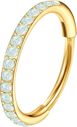 MJust Opal Nose Hoops for Women Men - 316L Surgical Steel Hinged Nose Rings 20G Clicker Septum Nose Ring Lip Helix Cartilage Hoop Earring Daith Rook Conch Body Piercing Jewelry 6MM 7MM 8MM 10MM in Saudi Arabia