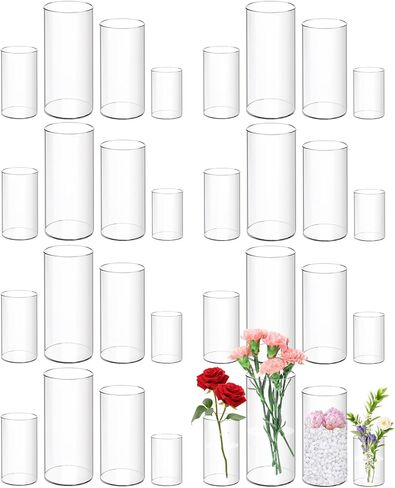 12 حزمة من المزهريات البلاستيكية الأسطوانية، 4 6 8 10 بوصة طويل القامة من الأكريليك المزهريات الشفافة مجموعة من الزجاج السائب مثل المزهريات البلاستيكية المستديرة الكبيرة للمكتب المنزلي والزفاف (12) in Kuwait