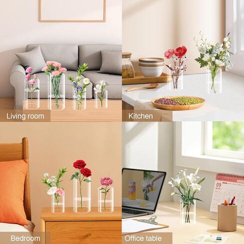 12 Pack Plastic Cylinder Vases, 4 6 8 10 Inch Tall Acrylic Cylinder Clear Flower Vase Set Bulk Glass Like Large Round Plastic Vases for Centerpiece Wedding Home Office (12) in Saudi Arabia