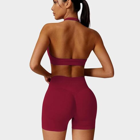 Workout Sets for Women 2 Piece seamless Halter Sports Bra Scrunch Butt Hidden Shorts Gym Yoga Outfits in Saudi Arabia