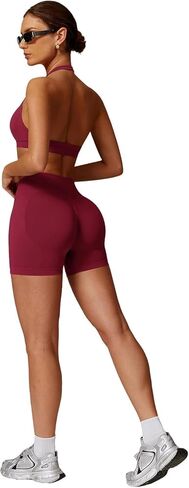 Workout Sets for Women 2 Piece seamless Halter Sports Bra Scrunch Butt Hidden Shorts Gym Yoga Outfits in Saudi Arabia
