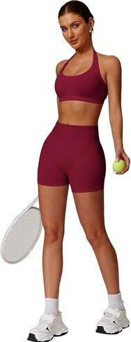 Workout Sets for Women 2 Piece seamless Halter Sports Bra Scrunch Butt Hidden Shorts Gym Yoga Outfits in Saudi Arabia
