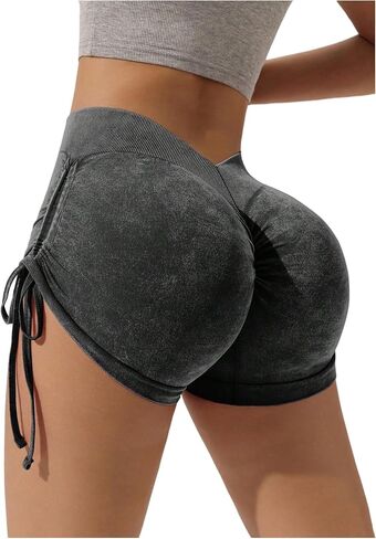 WDIRARA Women's Side Drawstring Workout Shorts Elastic Waist Athletic Skinny Scrunch Butt Lifting Shorts in Saudi Arabia