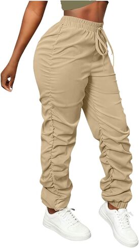 Joggers for Women Drawstring High Waist Sweatpants for Lounge Gym Loose Fit Baggy Trendy Ruched Trousers in Saudi Arabia