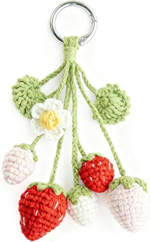 Crochet Strawberry Keychain, Handmade Strawberry Bag Charm, Birthday Gifts in Saudi Arabia