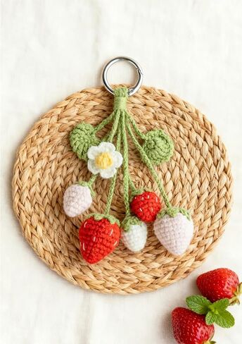 Crochet Strawberry Keychain, Handmade Strawberry Bag Charm, Birthday Gifts in Saudi Arabia