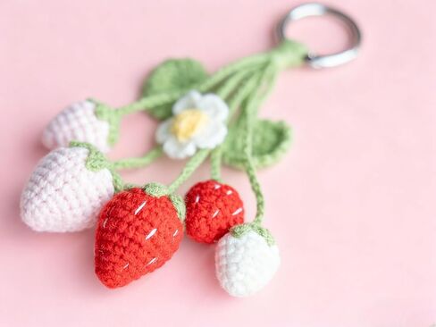 Crochet Strawberry Keychain, Handmade Strawberry Bag Charm, Birthday Gifts in Saudi Arabia