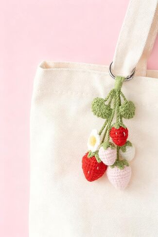 Crochet Strawberry Keychain, Handmade Strawberry Bag Charm, Birthday Gifts in Saudi Arabia