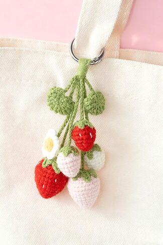 Crochet Strawberry Keychain, Handmade Strawberry Bag Charm, Birthday Gifts in Saudi Arabia