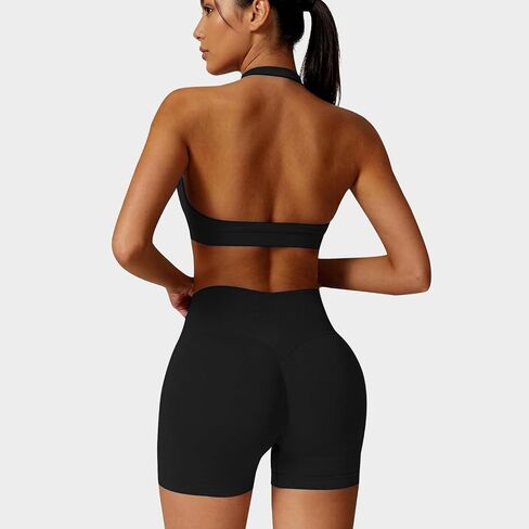 Workout Sets for Women 2 Piece seamless Halter Sports Bra Scrunch Butt Hidden Shorts Gym Yoga Outfits in Saudi Arabia