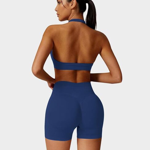 Workout Sets for Women 2 Piece seamless Halter Sports Bra Scrunch Butt Hidden Shorts Gym Yoga Outfits in Saudi Arabia