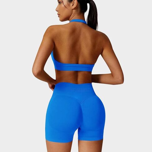 Workout Sets for Women 2 Piece seamless Halter Sports Bra Scrunch Butt Hidden Shorts Gym Yoga Outfits in Saudi Arabia