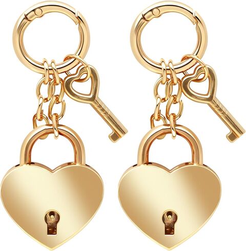 2Pcs Gold Heart-Shaped Chain Pendant, Bag Charms for Handbags Fashion Accessories for Women, Cute Keychains Decorations Supplies Suitable for Backpacks & Handbags in Kuwait