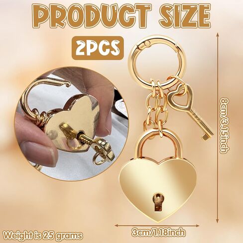 2Pcs Gold Heart-Shaped Chain Pendant, Bag Charms for Handbags Fashion Accessories for Women, Cute Keychains Decorations Supplies Suitable for Backpacks & Handbags in Kuwait