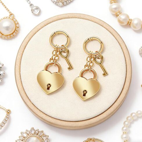 2Pcs Gold Heart-Shaped Chain Pendant, Bag Charms for Handbags Fashion Accessories for Women, Cute Keychains Decorations Supplies Suitable for Backpacks & Handbags in Kuwait