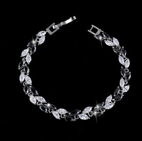 Sparkling White Cubic Zirconia Colorful Leaf Women Link Chain Bracelets Bangles in Saudi Arabia