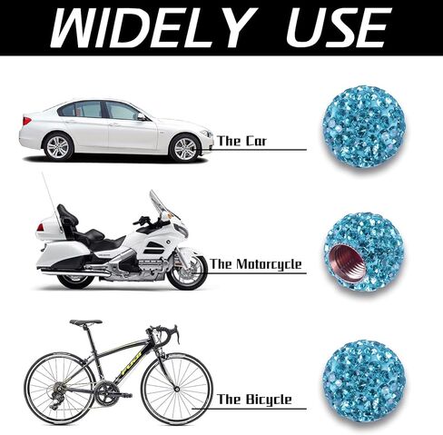JUSTTOP 4 عبوات من أغطية جذع صمامات إطارات السيارات المصنوعة من حجر الراين الكريستالي، مناسبة عالميًا للسيارات والدراجات، باللون الأزرق الفاتح in Kuwait