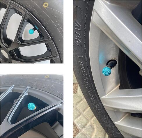 JUSTTOP 4 عبوات من أغطية جذع صمامات إطارات السيارات المصنوعة من حجر الراين الكريستالي، مناسبة عالميًا للسيارات والدراجات، باللون الأزرق الفاتح in Kuwait