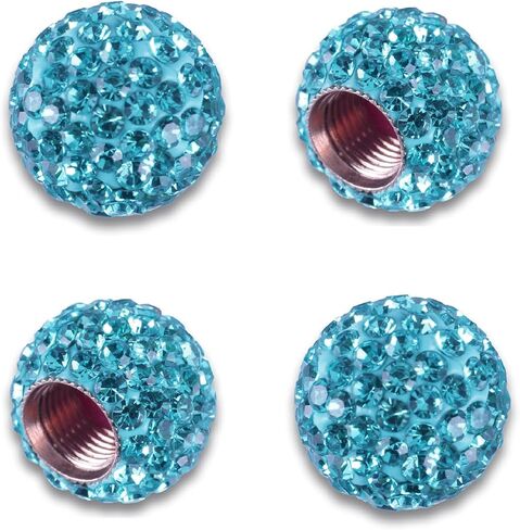 JUSTTOP 4 عبوات من أغطية جذع صمامات إطارات السيارات المصنوعة من حجر الراين الكريستالي، مناسبة عالميًا للسيارات والدراجات، باللون الأزرق الفاتح in Kuwait