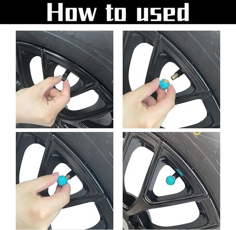 JUSTTOP 4 عبوات من أغطية جذع صمامات إطارات السيارات المصنوعة من حجر الراين الكريستالي، مناسبة عالميًا للسيارات والدراجات، باللون الأزرق الفاتح in Kuwait