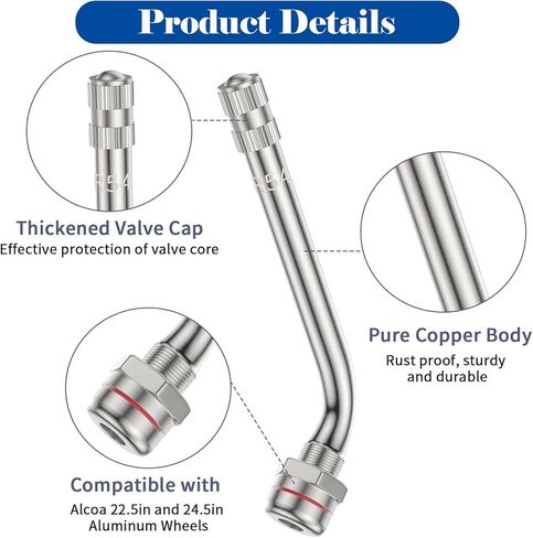 TR545D Truck Tire Valve Stems, 60 Degree Clamp-in Brass Valve Stem for Alcoa Aluminum Wheels 22.5 and 24.5 Inch, Tubeless Trucks and Buses, Viton O-Ring, 10 Pack in Kuwait