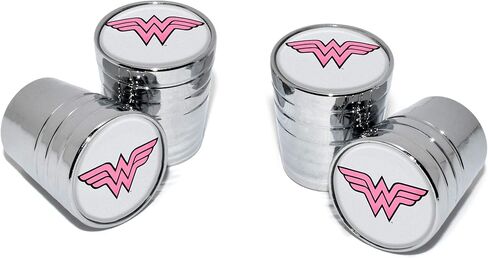 قبعات جذعية صمام الإطارات الخارقة من الألومنيوم المرخصة رسميًا من DC Comics Pink Wonder Woman باللون الأسود | مناسب عالمي للسيارات والدراجات والشاحنات والمركبات الترفيهية والدراجات النارية والمقطورات (عبوة من 4 قطع) in Saudi Arabia