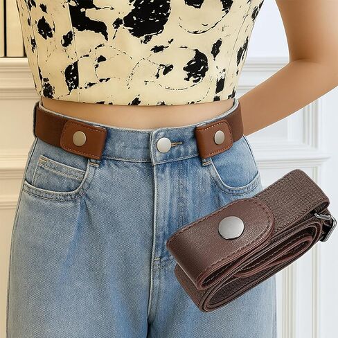 No Buckle Elastic Belt for Men and Women, Invisible Buckle-Free Stretch Belt with Adjustable Fit, Comfortable Waistband for Jeans, Pants, Travel, and Daily Wear BROWN in Saudi Arabia