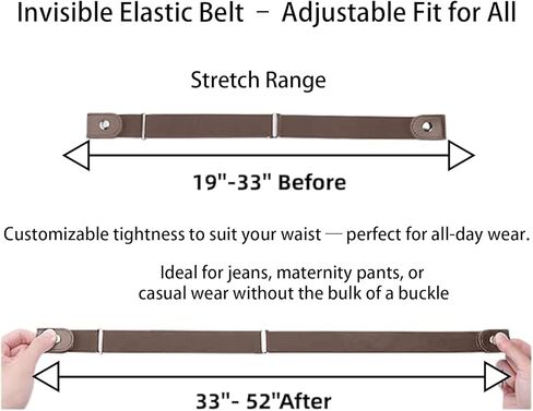 No Buckle Elastic Belt for Men and Women, Invisible Buckle-Free Stretch Belt with Adjustable Fit, Comfortable Waistband for Jeans, Pants, Travel, and Daily Wear BROWN in Saudi Arabia