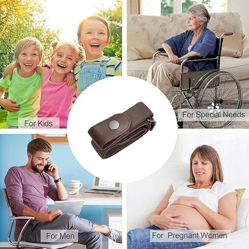 No Buckle Elastic Belt for Men and Women, Invisible Buckle-Free Stretch Belt with Adjustable Fit, Comfortable Waistband for Jeans, Pants, Travel, and Daily Wear BROWN in Saudi Arabia