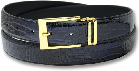 Biagio Croc Embossed NAVY BLUE Men's Bonded Leather Belt Gold-Tone Buckle in Saudi Arabia
