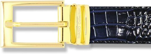 Biagio Croc Embossed NAVY BLUE Men's Bonded Leather Belt Gold-Tone Buckle in Saudi Arabia