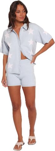 Petal & Pup Women's Lela-Knitted-Shorts-Light-Blue-Stars in Saudi Arabia