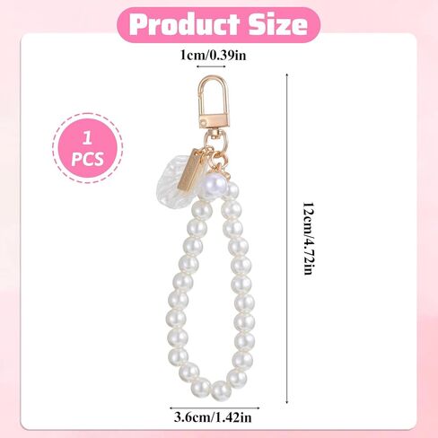 Pearl Keyring Lanyard Women's Imitation Pearl Chain Key Chain Pearl Keychain Wristlet Pearls Shell Bag Purse Charms Backpack Key Pendant Accessories Keys Chains Women Cute（1Pcs） in Saudi Arabia