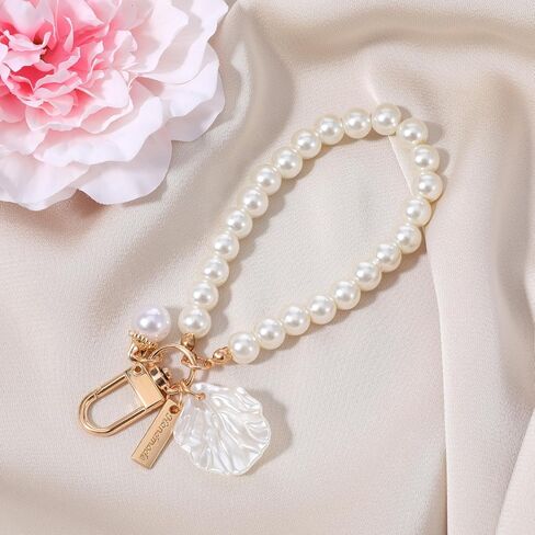 Pearl Keyring Lanyard Women's Imitation Pearl Chain Key Chain Pearl Keychain Wristlet Pearls Shell Bag Purse Charms Backpack Key Pendant Accessories Keys Chains Women Cute（1Pcs） in Saudi Arabia